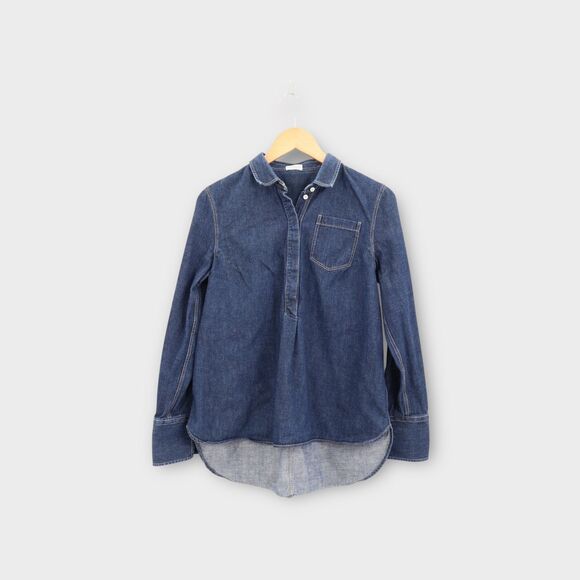 Brunello Cucinelli Tops - Brunello Cucinelli Denim Pop Over Shirt Women's Large Blue Cotton Long Sleeve